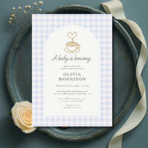 Baby Boy is Brewing Koffie Gingham Baby Shower Uit Kaart
