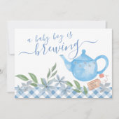 Baby Boy is op komst 3 Foto Mooie Theepot Zwangers Aankondiging (Voorkant)