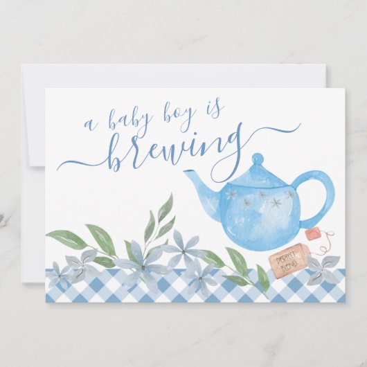 Baby Boy is op komst 3 Foto Mooie Theepot Zwangers Aankondiging (Voorkant)