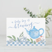 Baby Boy is op komst 3 Foto Mooie Theepot Zwangers Aankondiging (Staand voorkant)