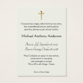 Baby Boy Katholieke begrafenisherdenking Heilige K Visitekaartje (Achterkant)