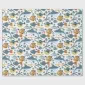 Baby Boy Kids Verjaardag onder het Zee Shark Patte Cadeaupapier (Vlak)