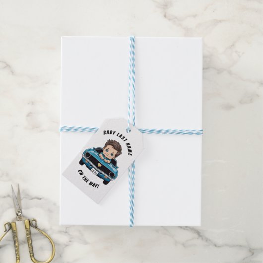 Baby Boy Klassieke Auto Cadeaulabel (Met Touw)