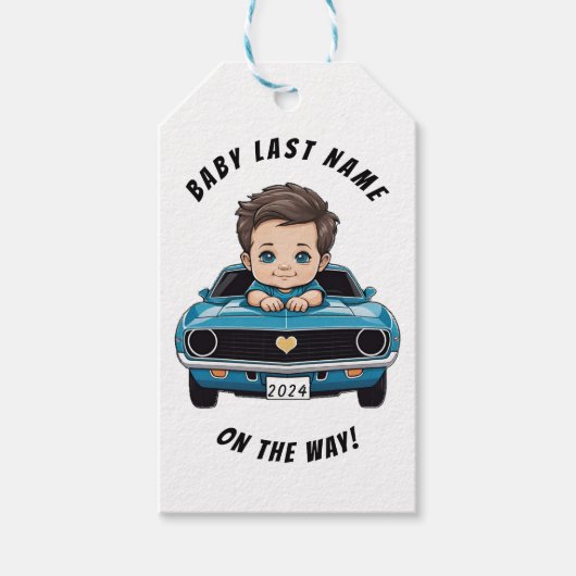 Baby Boy Klassieke Auto Cadeaulabel (Voorkant)