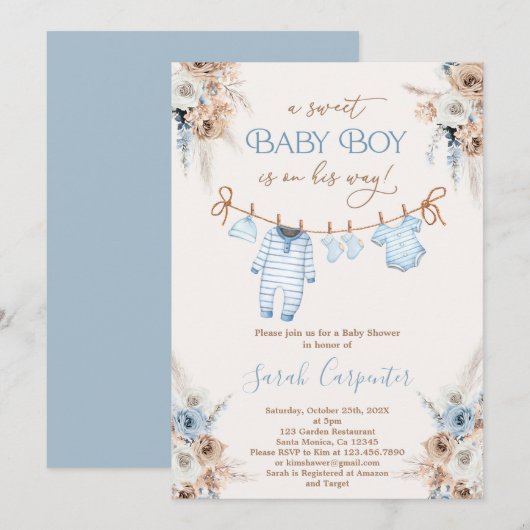 Baby Boy Kleding Baby shower Kaart (Voorkant / Achterkant)
