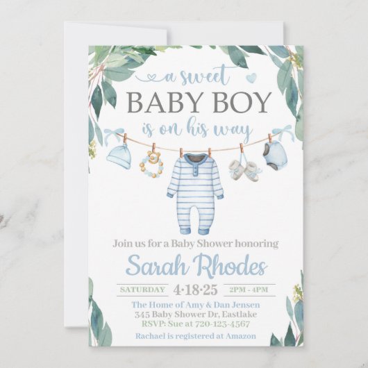 Baby Boy Kleding Baby shower Uitnodiging (Voorkant)