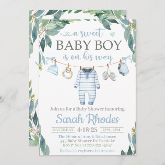 Baby Boy Kleding Baby shower Uitnodiging (Voorkant / Achterkant)