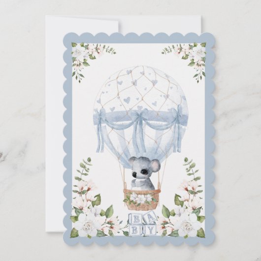 Baby Boy Koala Hot Air ballon Waterverf Shower Kaart (Voorkant)
