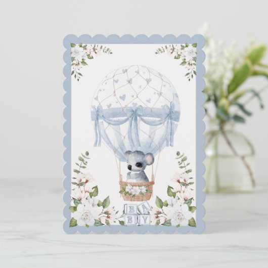 Baby Boy Koala Hot Air ballon Waterverf Shower Kaart (Staand voorkant)