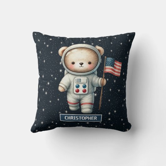 Baby Boy Kussen met Space Teddy Bear Custom Name (Achterkant)