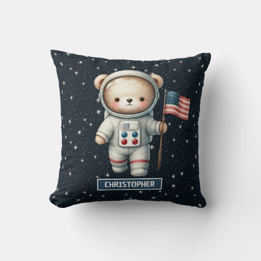 Baby Boy Kussen met Space Teddy Bear Custom Name (Voorkant)