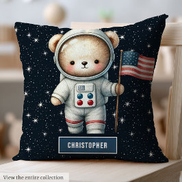 Baby Boy Kussen met Space Teddy Bear Custom Name