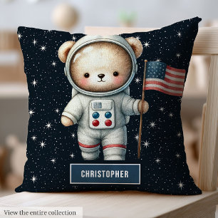 Baby Boy Kussen met Space Teddy Bear Custom Name