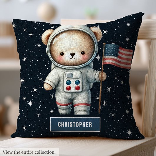 Baby Boy Kussen met Space Teddy Bear Custom Name