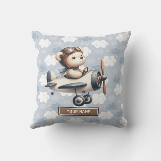 Baby Boy Kwekerij Blauw Bruin Teddy Bear Kussen (Achterkant)