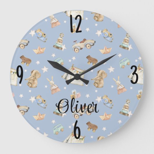 Baby Boy Kwekerij Waterverf  Speelgoed 10.75-in Grote Klok (Voorkant)