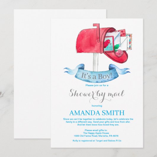 Baby Boy Lange Afstand Douche door Mail Uitnodigin Kaart (Voorkant / Achterkant)