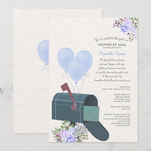 Baby Boy Lange Afstand Douche Uitnodiging (Voorkant / Achterkant)