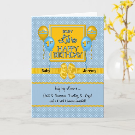 Baby Boy Libra 1st Birthday Zodiac Kaart (Gele Bloem)