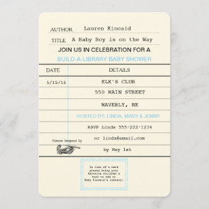 Baby Boy  Library Card Book Shower Kaart