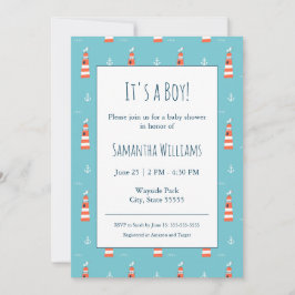 Baby Boy Lighthouse en Anchor Pattern op Blue Kaart