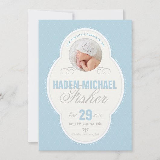 Baby Boy  Lijst geboorteaankondiging - blauw Aankondiging (Voorkant)