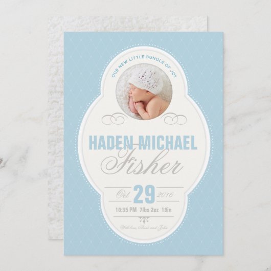 Baby Boy Lijst geboorteaankondiging - blauw Aankondiging (Voorkant / Achterkant)