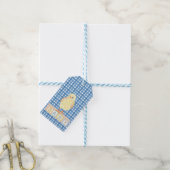 Baby Boy Little Chick Blue Gingham Cadeaulabel (Met Touw)