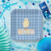Baby Boy Little Chick Blue Gingham Papieren Bordje (Feest)