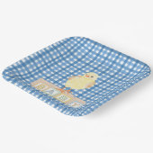 Baby Boy Little Chick Blue Gingham Papieren Bordje (Gebogen)