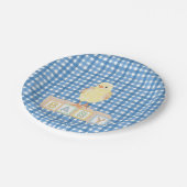 Baby Boy Little Chick Blue Gingham Papieren Bordje (Gekanteld)