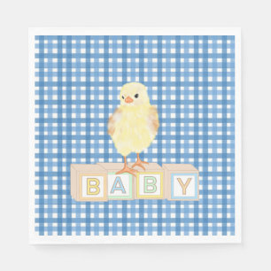 Baby Boy Little Chick Blue Gingham Servet