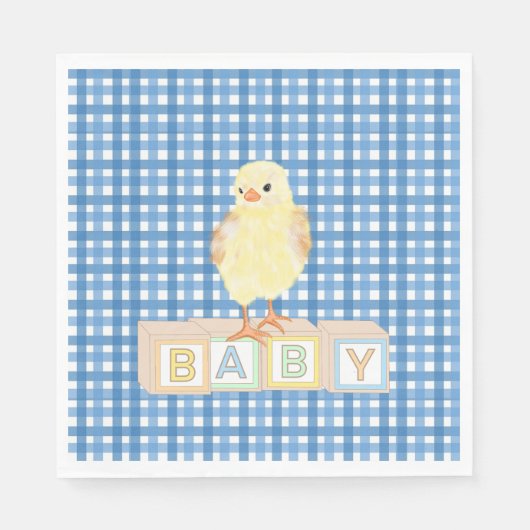Baby Boy Little Chick Blue Gingham Servet (Voorkant)