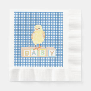 Baby Boy Little Chick Blue Gingham Servet