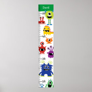 Baby Boy Little Monsters Growth Chart Poster