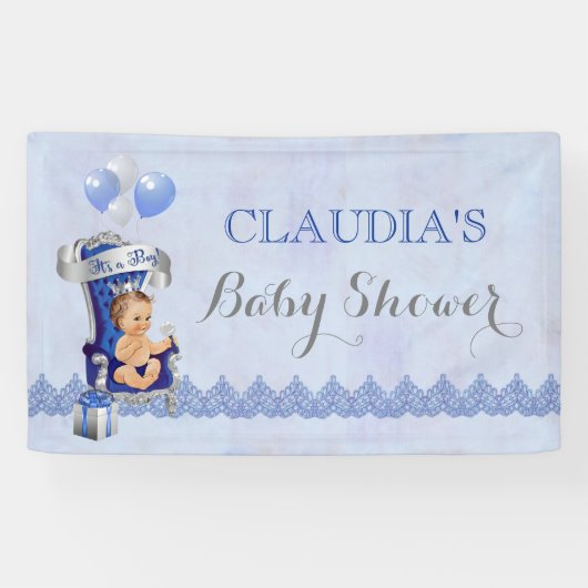 Baby Boy Little Prince Silver Crown Royal Blue Spandoek (Horizontaal)