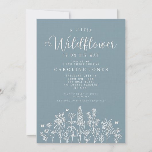 Baby Boy Little Wildflower Blauw Baby shower Kaart (Voorkant)