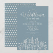 Baby Boy Little Wildflower Blauw Baby shower Kaart (Voorkant / Achterkant)