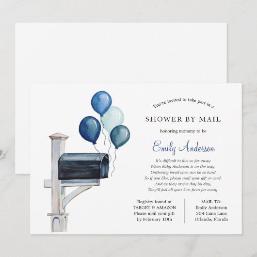 Baby Boy Long Distance Shower per Mail Kaart (Voorkant / Achterkant)