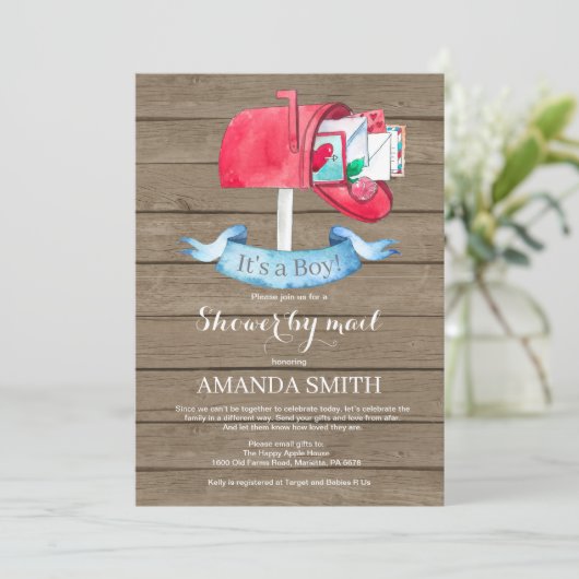 Baby Boy Long Distance Shower via Mail Invitation Kaart (Staand voorkant)