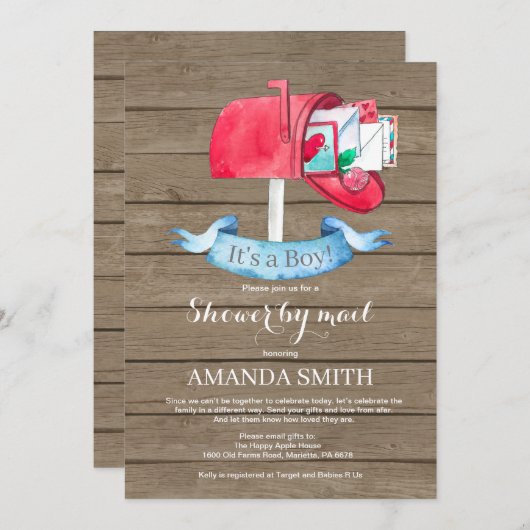 Baby Boy Long Distance Shower via Mail Invitation Kaart (Voorkant / Achterkant)