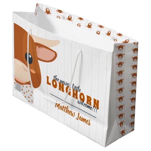 Baby Boy Longhorn Burnt Orange Groot Cadeauzakje (Voorkant Gekanteld)
