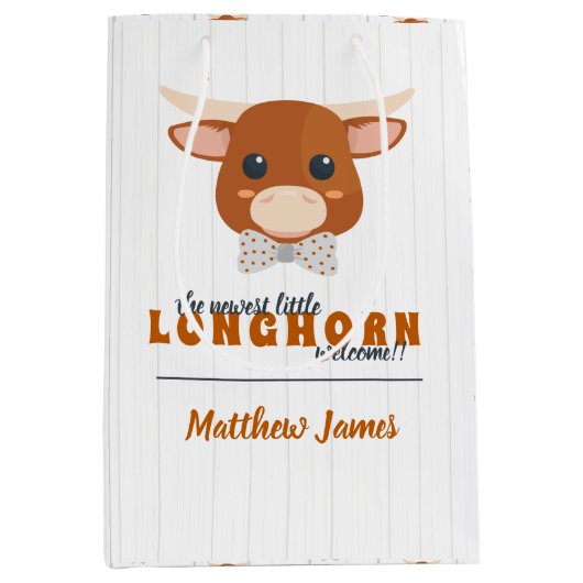 Baby Boy Longhorn Burnt Orange Medium Cadeauzakje (Voorkant)