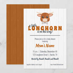 Baby Boy Longhorn verbrand Oranje Baby shower Kaart