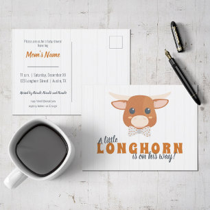 Baby Boy Longhorn verbrand Oranje Baby shower Uitnodiging Briefkaart