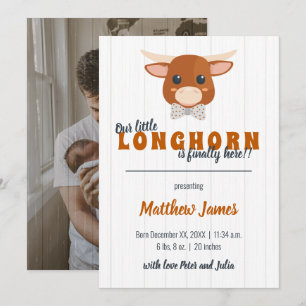Baby Boy Longhorn Verticale Oranje geboorte Aankondiging