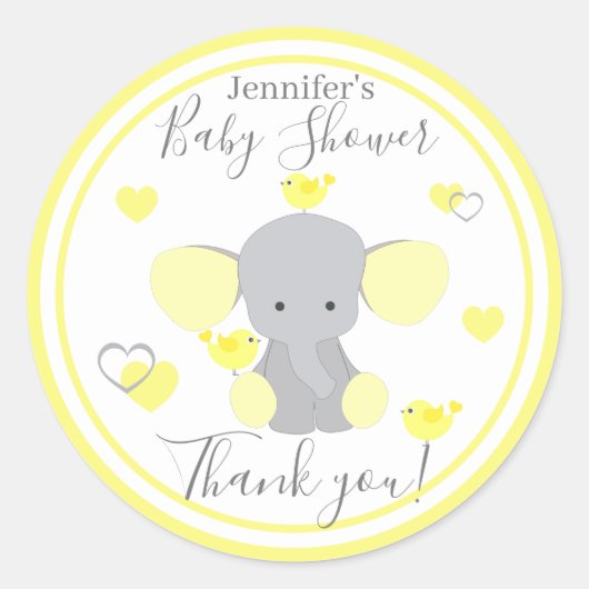 Baby Boy Meisje Douche Gele Olifant Dank u Ronde Sticker (Voorkant)