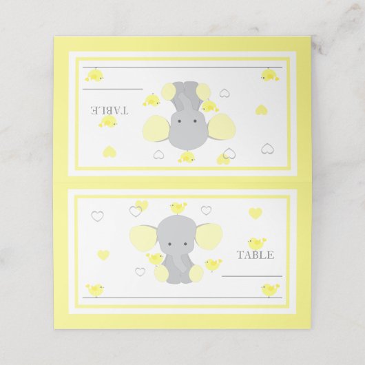 Baby Boy Meisje Douche Gele Olifant Tafel Plaatskaartje (Buitenkant ongevouwen)
