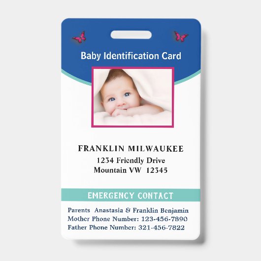 Baby Boy Meisje Foto ID Identificatie Kaart Custom Badge (Front)