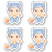 Baby Boy Meisje Kat Jumpsuit Set van 4 Sticker (Voorkant)